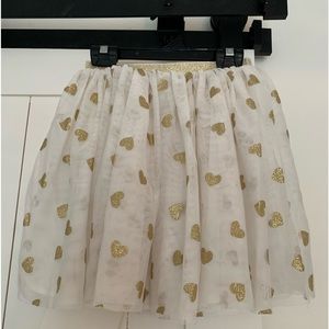 H&M Girls Cream with Gold Sparkle Heart Detail Twill Skirt (9-10 yrs)